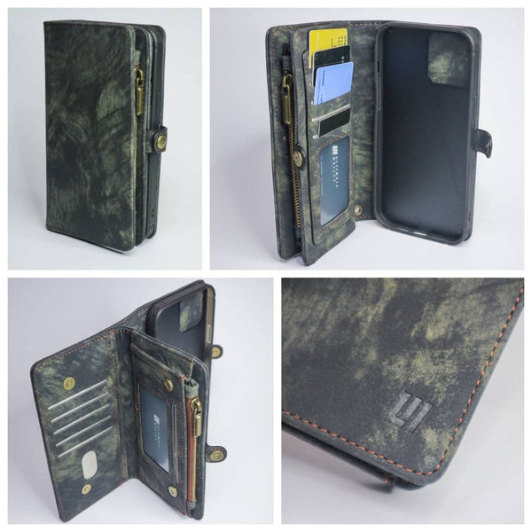 iPhone 12 Pro Max Case Zipper Wallet Magnetic Detachable Case (BLACK)