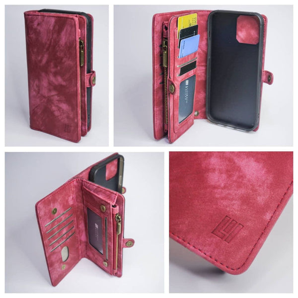 iPhone 11 Pro Max Case Zipper Wallet Magnetic Detachable Case (RED)
